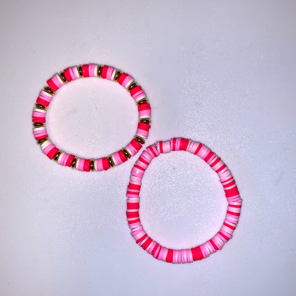 Pink two piece clay bead bracelet set - Picture 2 of 3